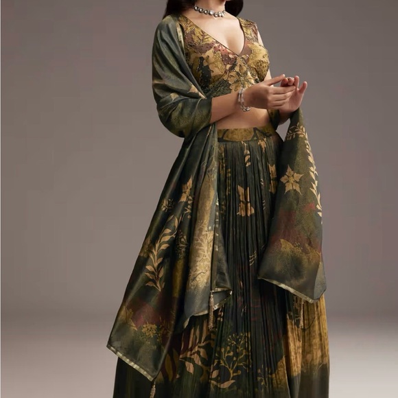 Kalki Fashion Dresses & Skirts - Floral Green Skirt lengha